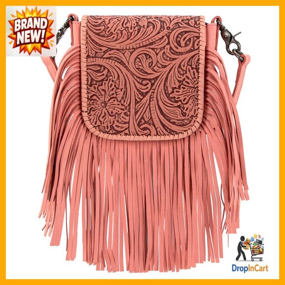 Fringe Crossbody Bag Genuine Leather Western Boho Chic Small Purse